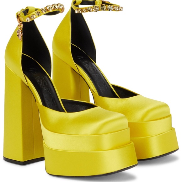 Versace Neon Aevitas Yellow Satin Platform Heels - Picture 4 of 4